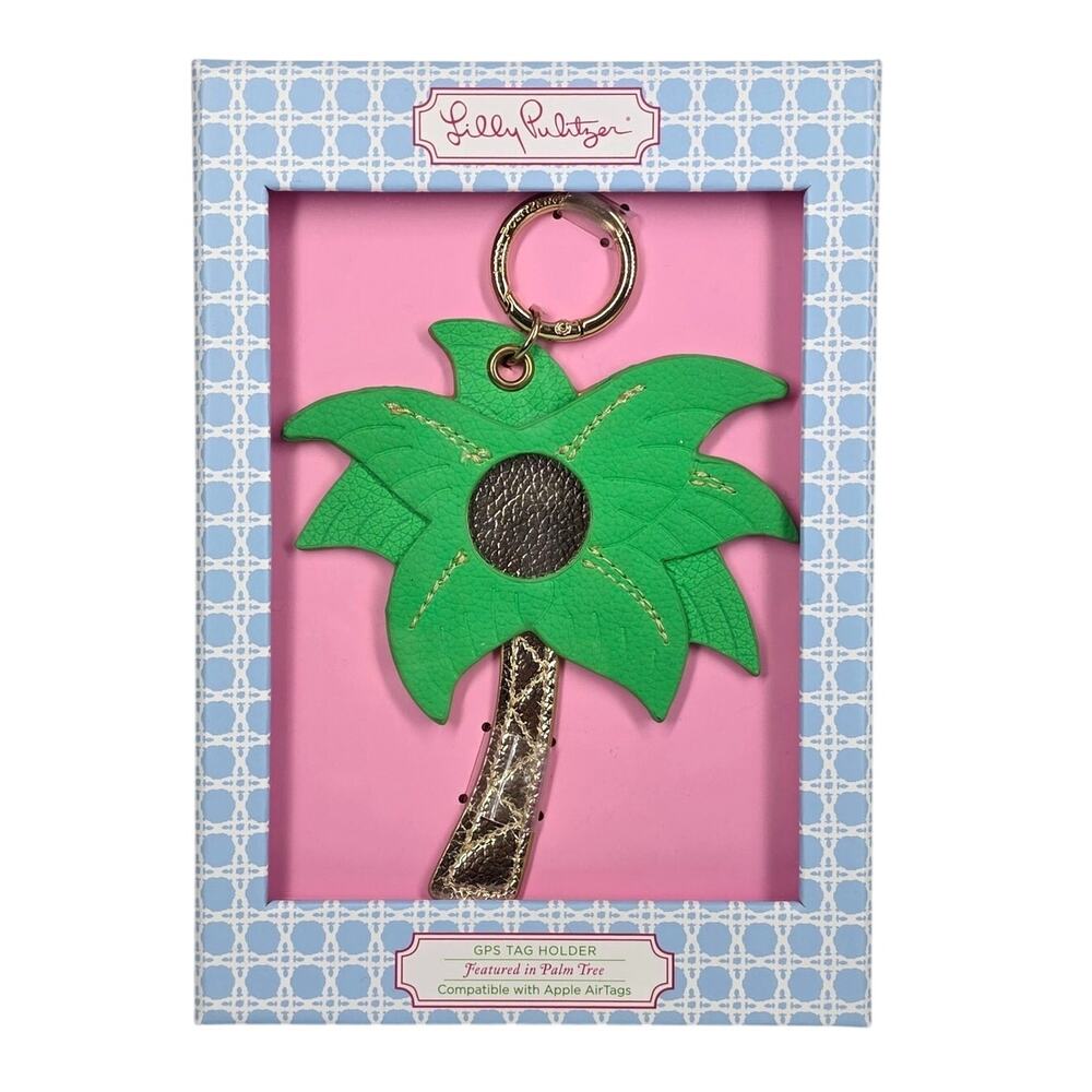 LILLY PULITZER PALM TREE GPS TAG HOLDER – AIRTAG COMPATIBLE – TRAVEL ACCESSORY